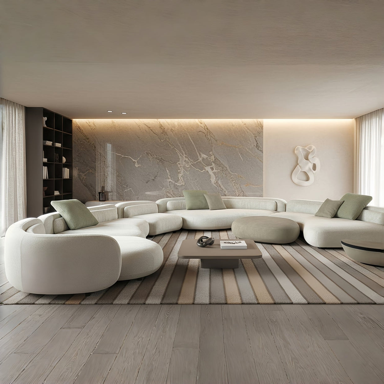 Arc Sofa Set Beige 2-5 Seater L-Shape Corner Sofa