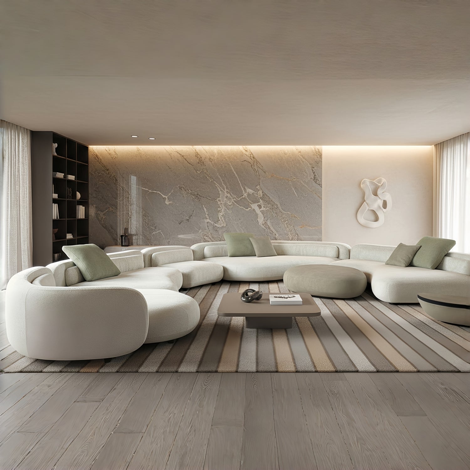 Arc Sofa Set Beige 2-5 Seater L-Shape Corner Sofa