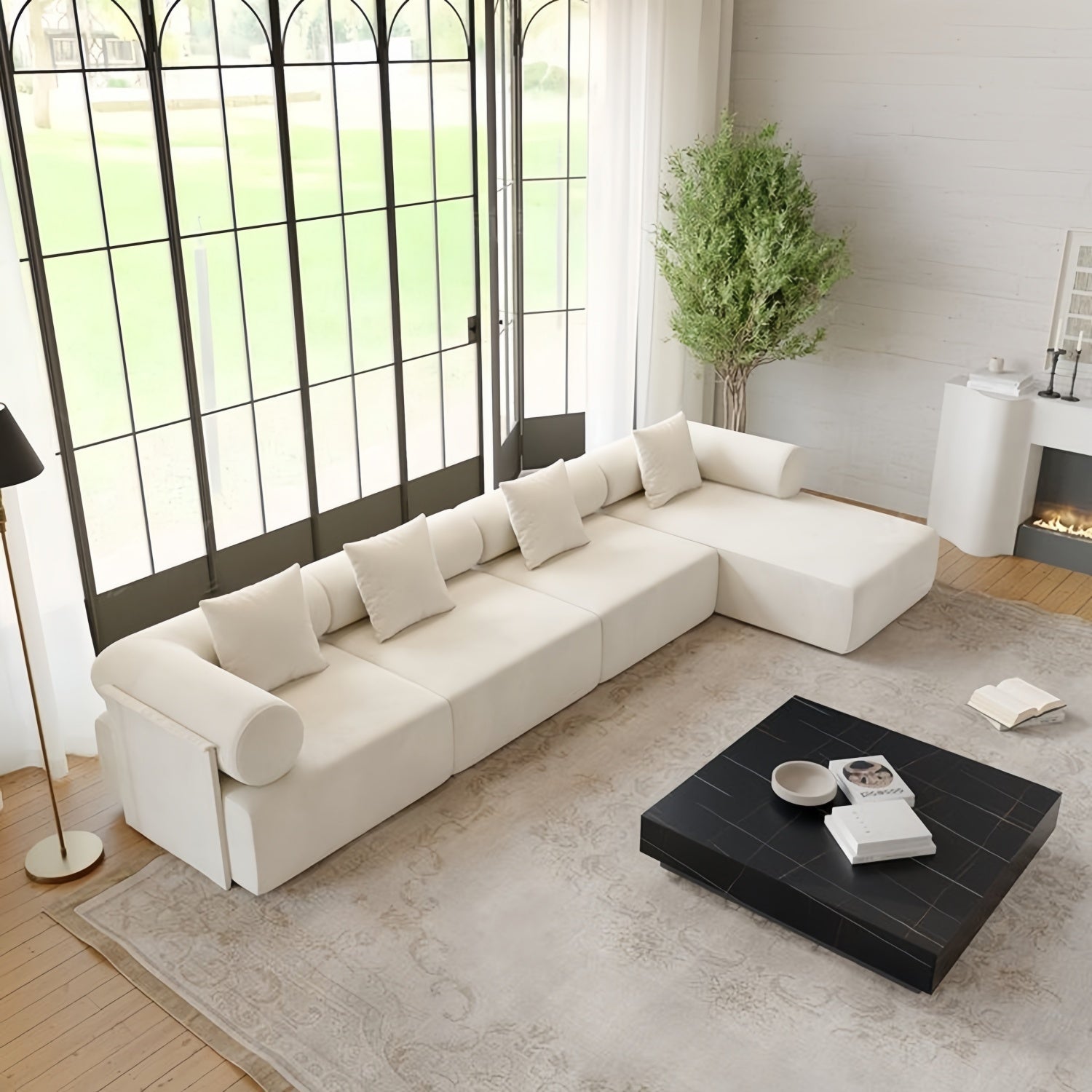 Corner L Shape Sofa Fleece Off-White Modular 2-5 Seat