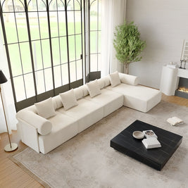Corner L Shape Sofa Fleece Off-White Modular 2-5 Seat