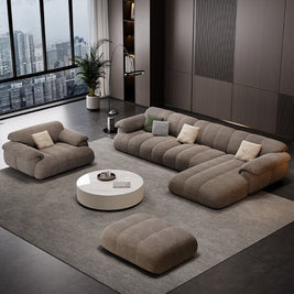 Cloud Full Range Sofa Set Beige Footstool to L-Shape for Living Room