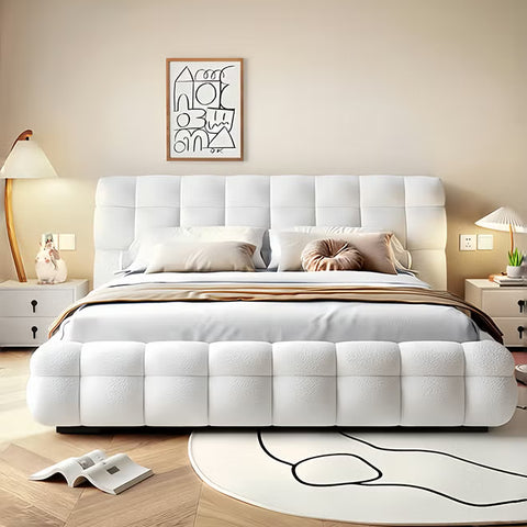 Whisper Tufted Upholstered Premium Bed Off White Color