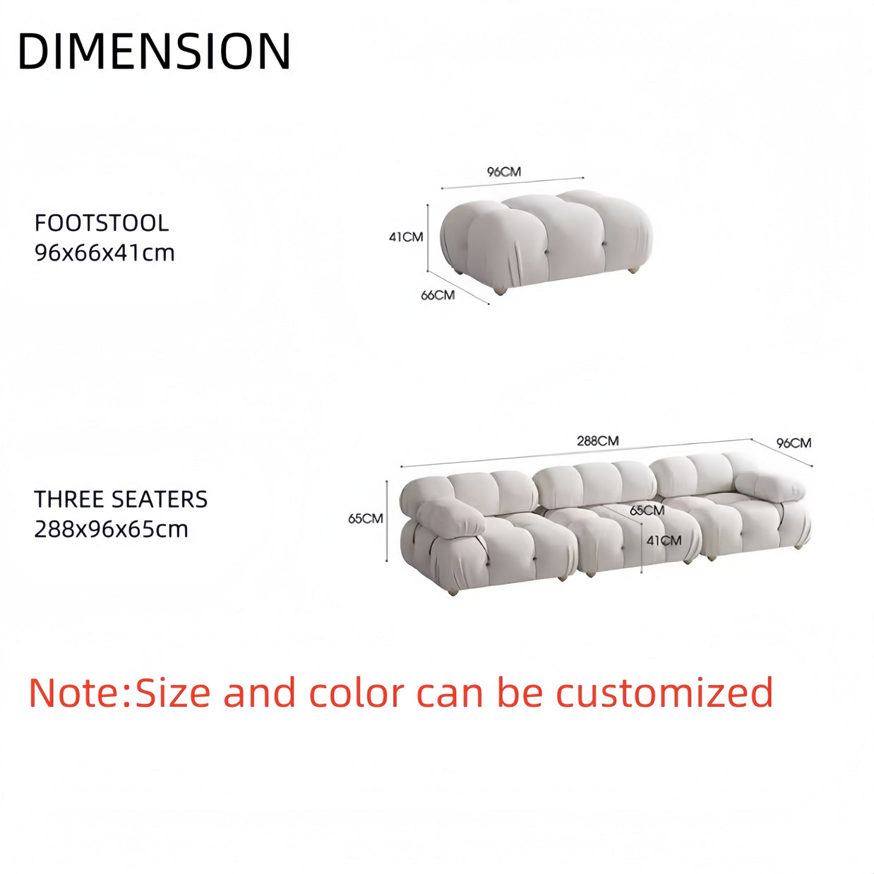 Fleece Sofa Set with Footstool Off-White for Living Room