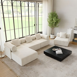 Corner L Shape Sofa Fleece Off-White Modular 2-5 Seat