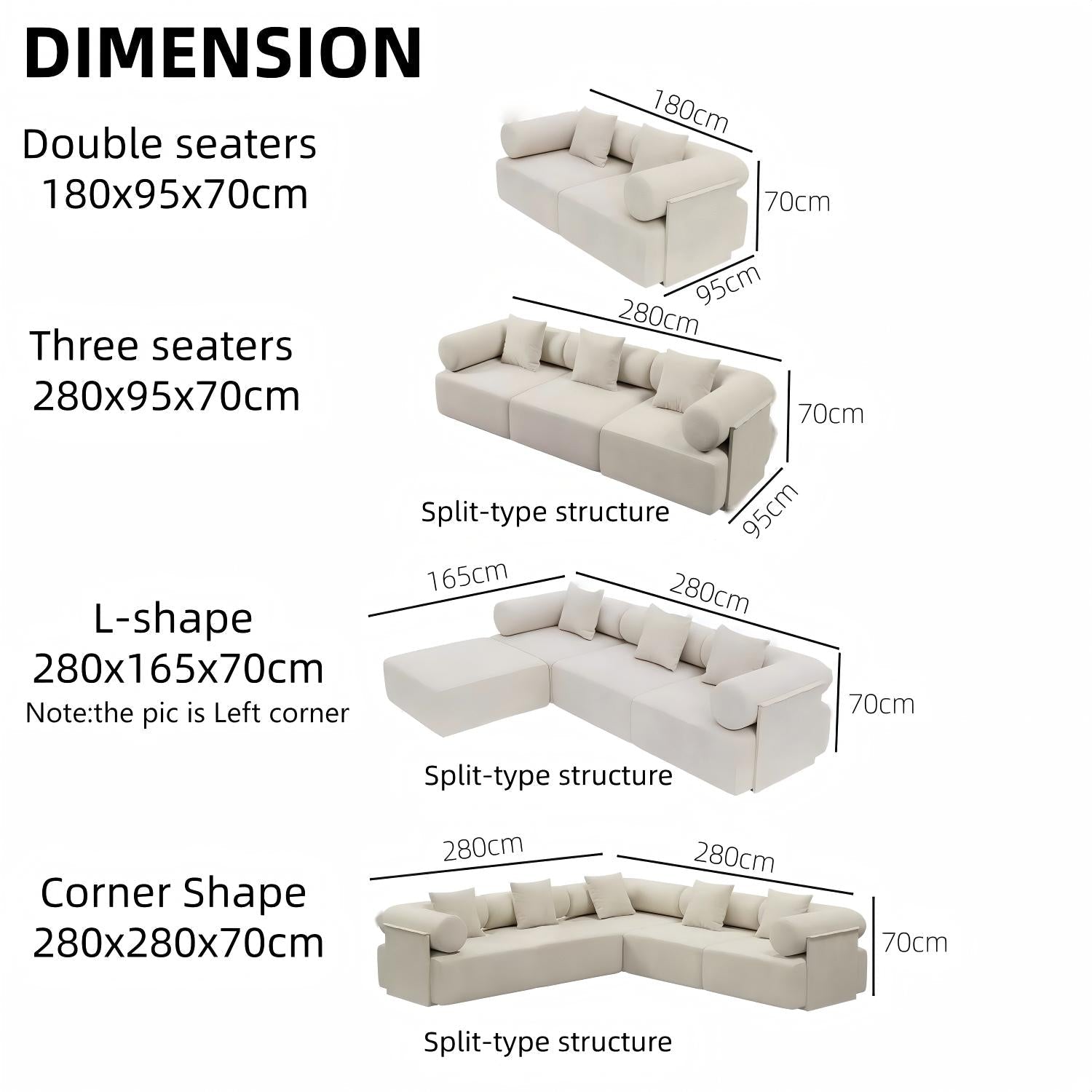 Corner L Shape Sofa Fleece Off-White Modular 2-5 Seat