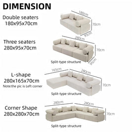 Corner L Shape Sofa Fleece Off-White Modular 2-5 Seat