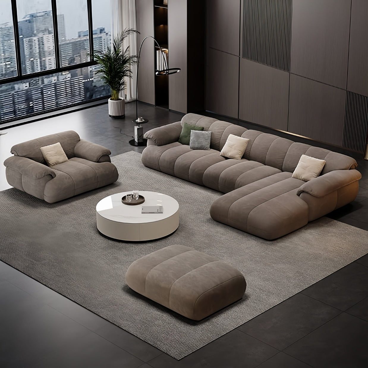 Cloud Full Range Sofa Set Beige Footstool to L-Shape for Living Room