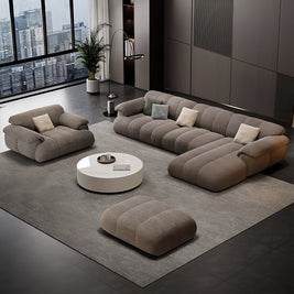 Cloud Full Range Sofa Set Beige Footstool to L-Shape for Living Room