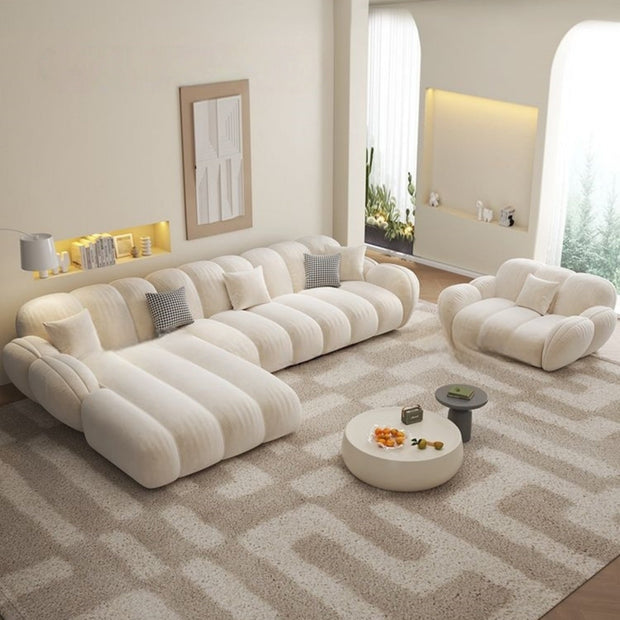 Cloud Extended Sofa Set Beige Footstool to L-Shape for Living Room