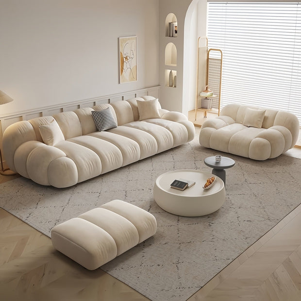 Cloud Straight Sofa Set Beige Footstool to 3-Seats for Living Room