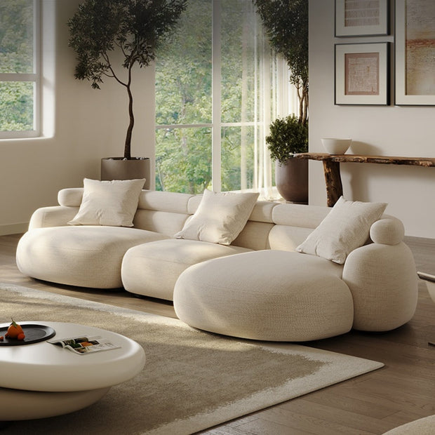 Fleece Modular L-Shape Sofa Beige 1-3 Seats for Living Room