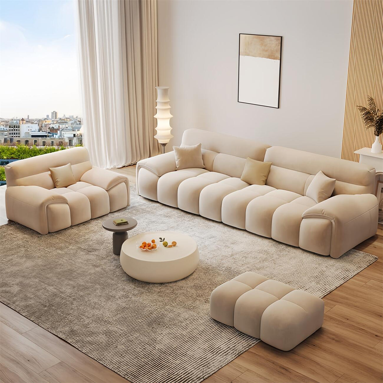 Cloud Fleece Sofa Beige Modular 1-4 Seat with Footstool