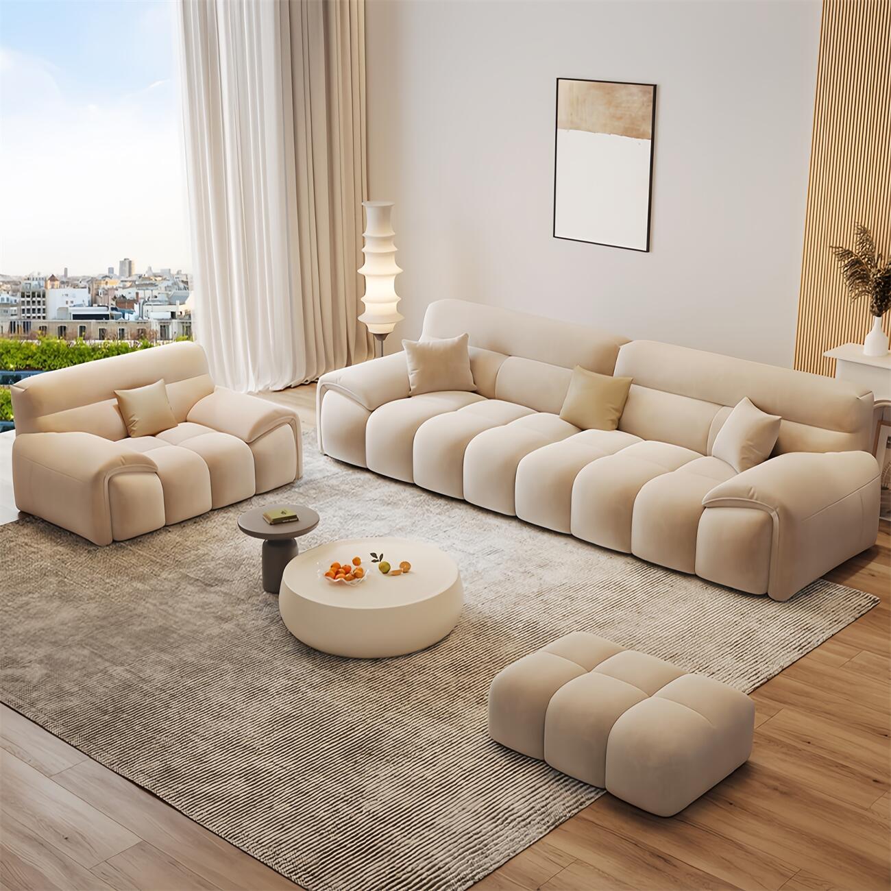 Cloud Fleece Sofa Beige Modular 1-4 Seat with Footstool
