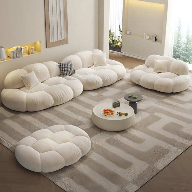 Cloud Premium Compact Sofa Set Beige Footstool to 2-Seats for Living Room