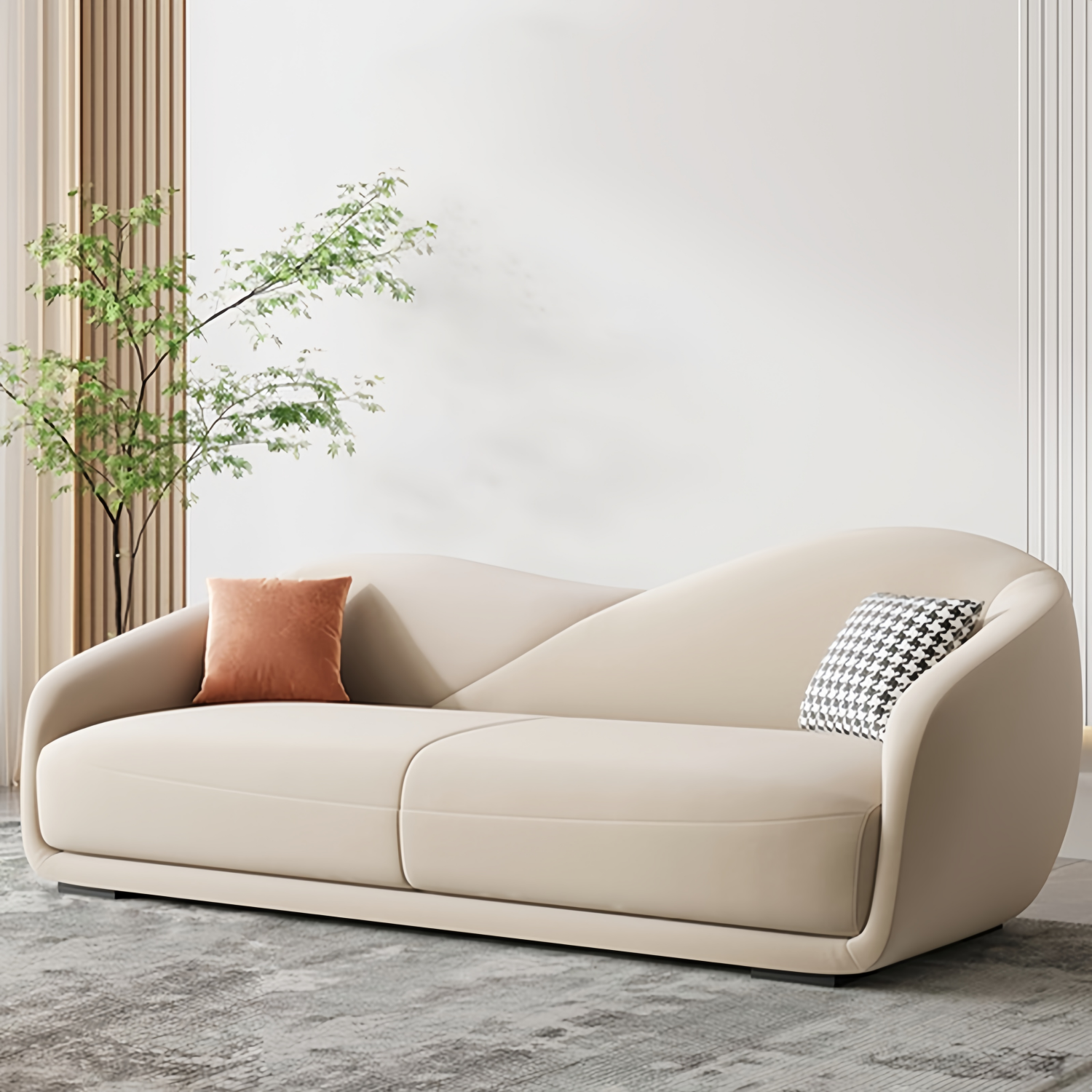 Fleece Straight Sofa Beige 2-4 Seats for Living Room