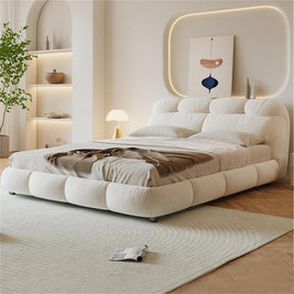 Pearl Haven Fleece Upholstered Premium Off White Color Bed