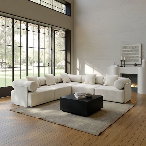 Corner L Shape Sofa Fleece Off-White Modular 2-5 Seat