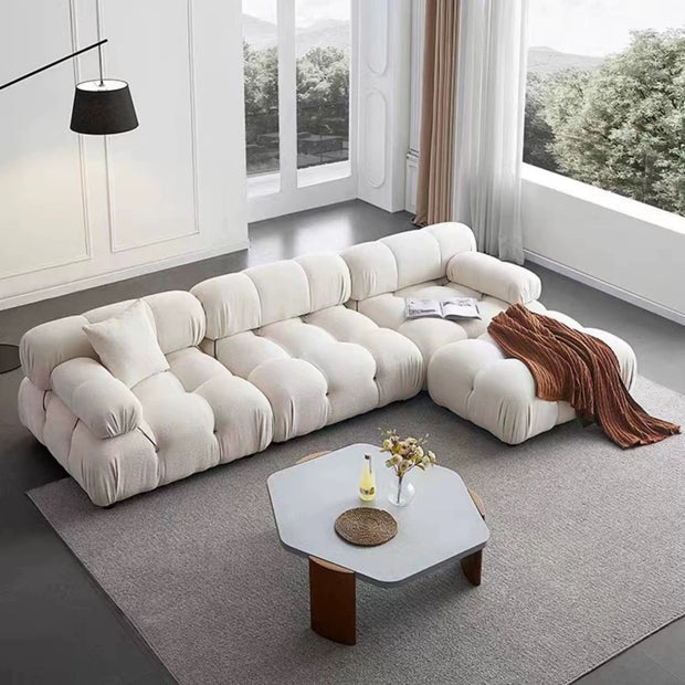 Fleece Sofa Set with Footstool Off-White for Living Room