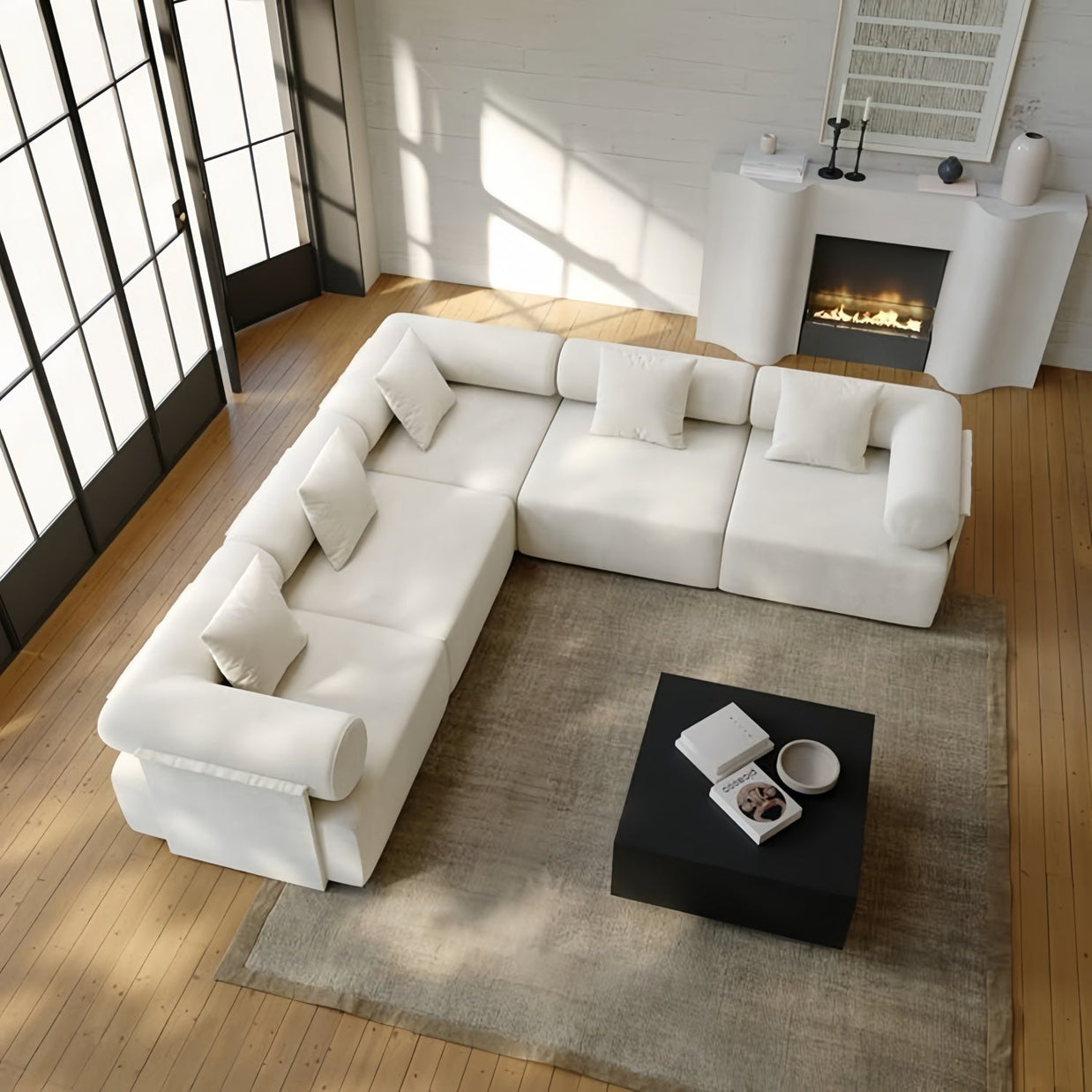Corner L Shape Sofa Fleece Off-White Modular 2-5 Seat