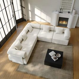 Corner L Shape Sofa Fleece Off-White Modular 2-5 Seat