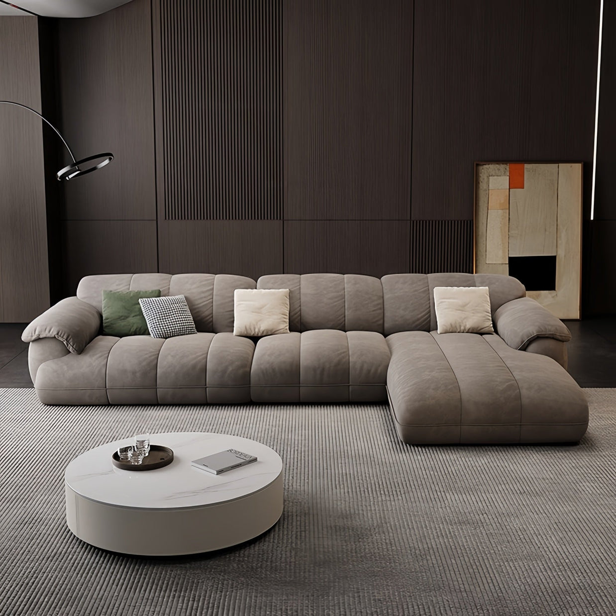 Cloud Full Range Sofa Set Beige Footstool to L-Shape for Living Room