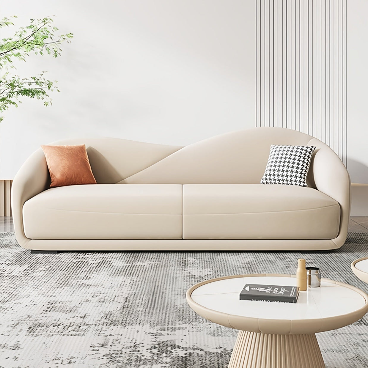 Fleece Straight Sofa Beige 2-4 Seats for Living Room