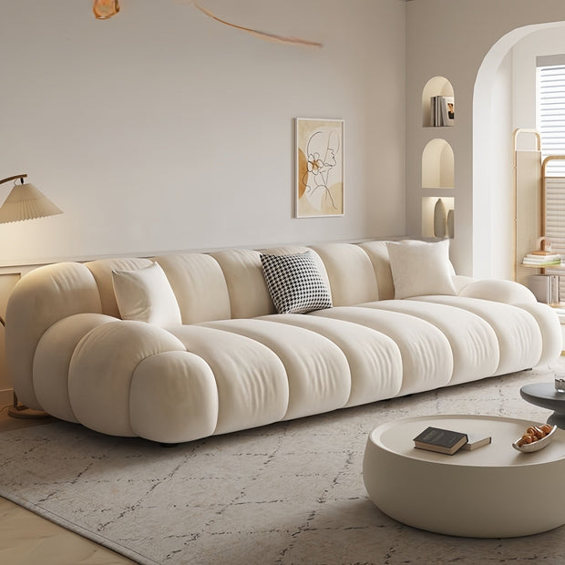 Cloud Straight Sofa Set Beige Footstool to 3-Seats for Living Room
