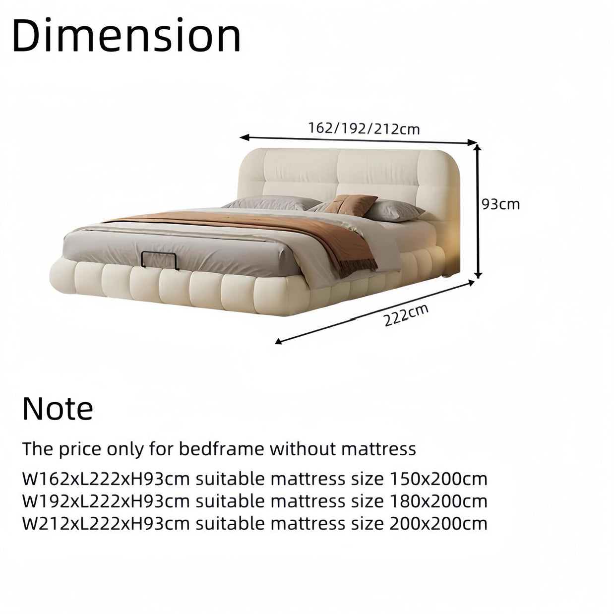 Ivory Cloud Fleece Upholstered Cream Color Bed