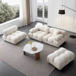 Fleece Sofa Set with Footstool Off-White for Living Room