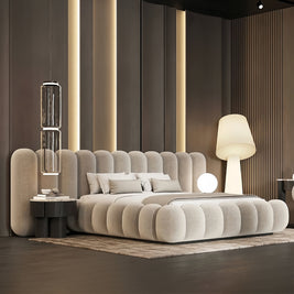 Bellagio Curve Bed Frame Petal Cylinder Headboard Upholstered Bed