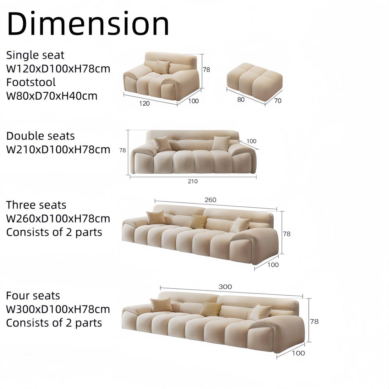 Cloud Fleece Sofa Beige Modular 1-4 Seat with Footstool