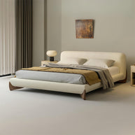 AAF Furniture Sherpa Bed Frame Cream Walnut Legs Low Profile, neutral storage bed, cream sherpa, main view