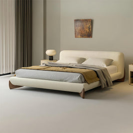AAF Furniture Sherpa Bed Frame Cream Walnut Legs Low Profile, neutral storage bed, cream sherpa, main view