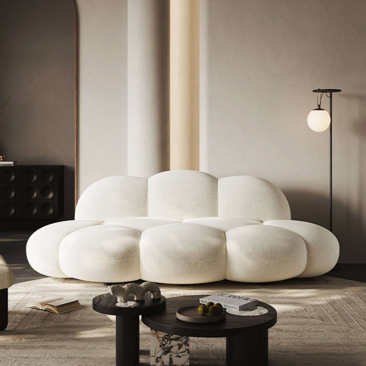 Fleece Three-Seater Sofa 236cm Off-White Beige for Living Room