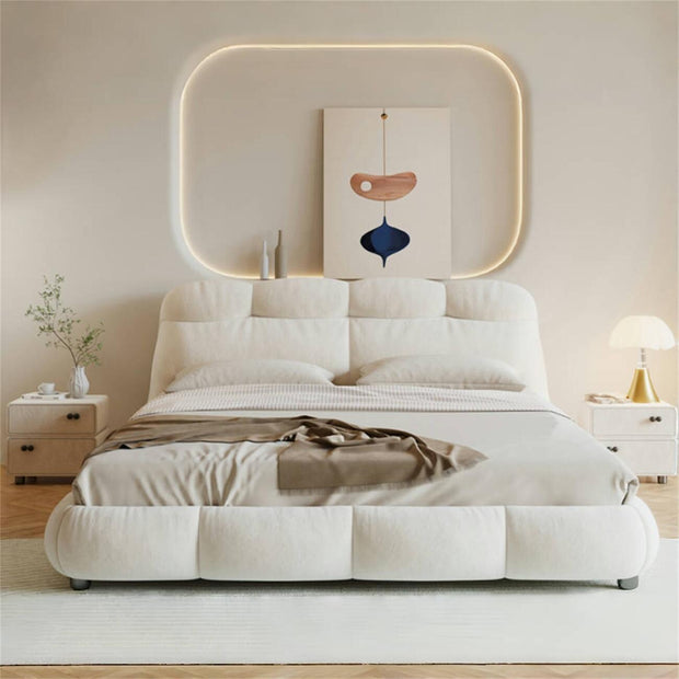 Pearl Haven Fleece Upholstered Premium Off White Color Bed