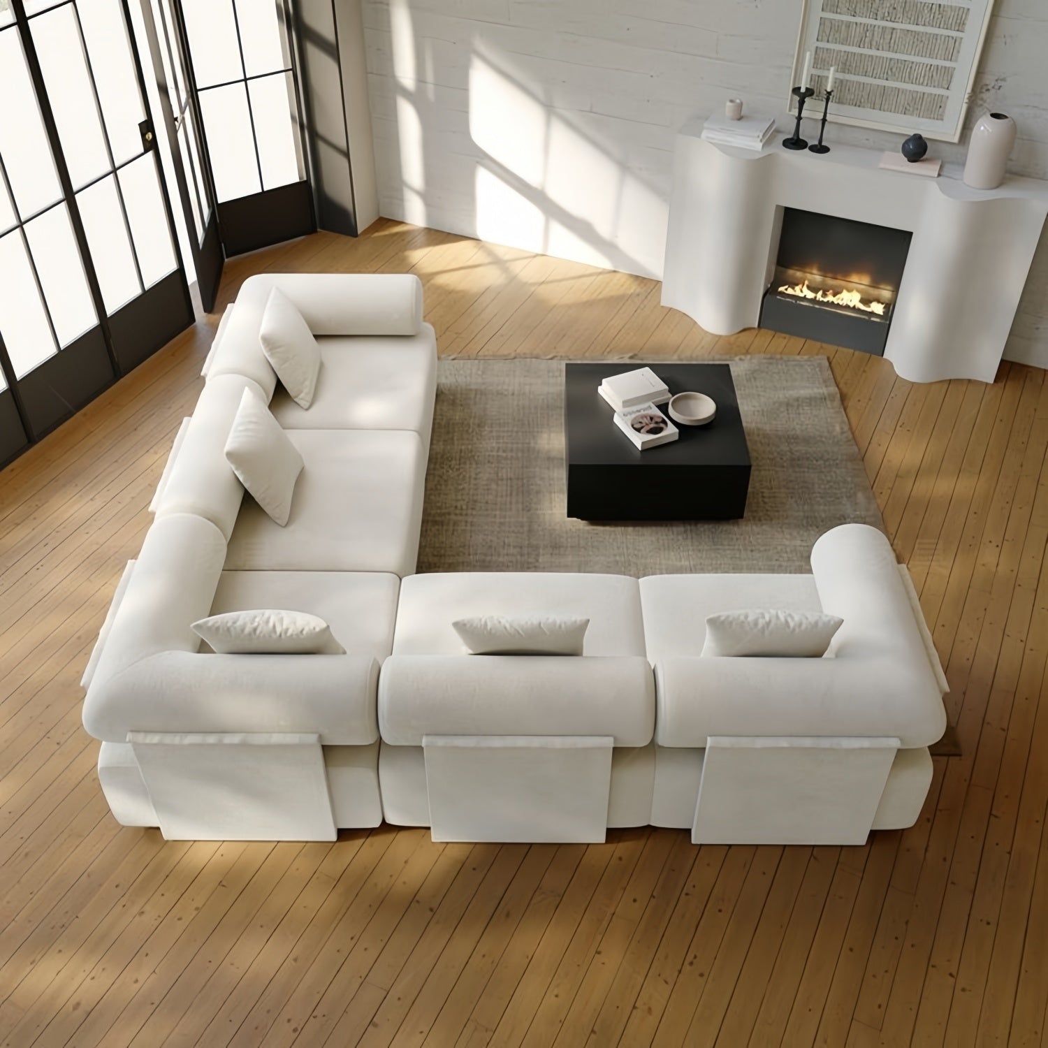 Corner L Shape Sofa Fleece Off-White Modular 2-5 Seat