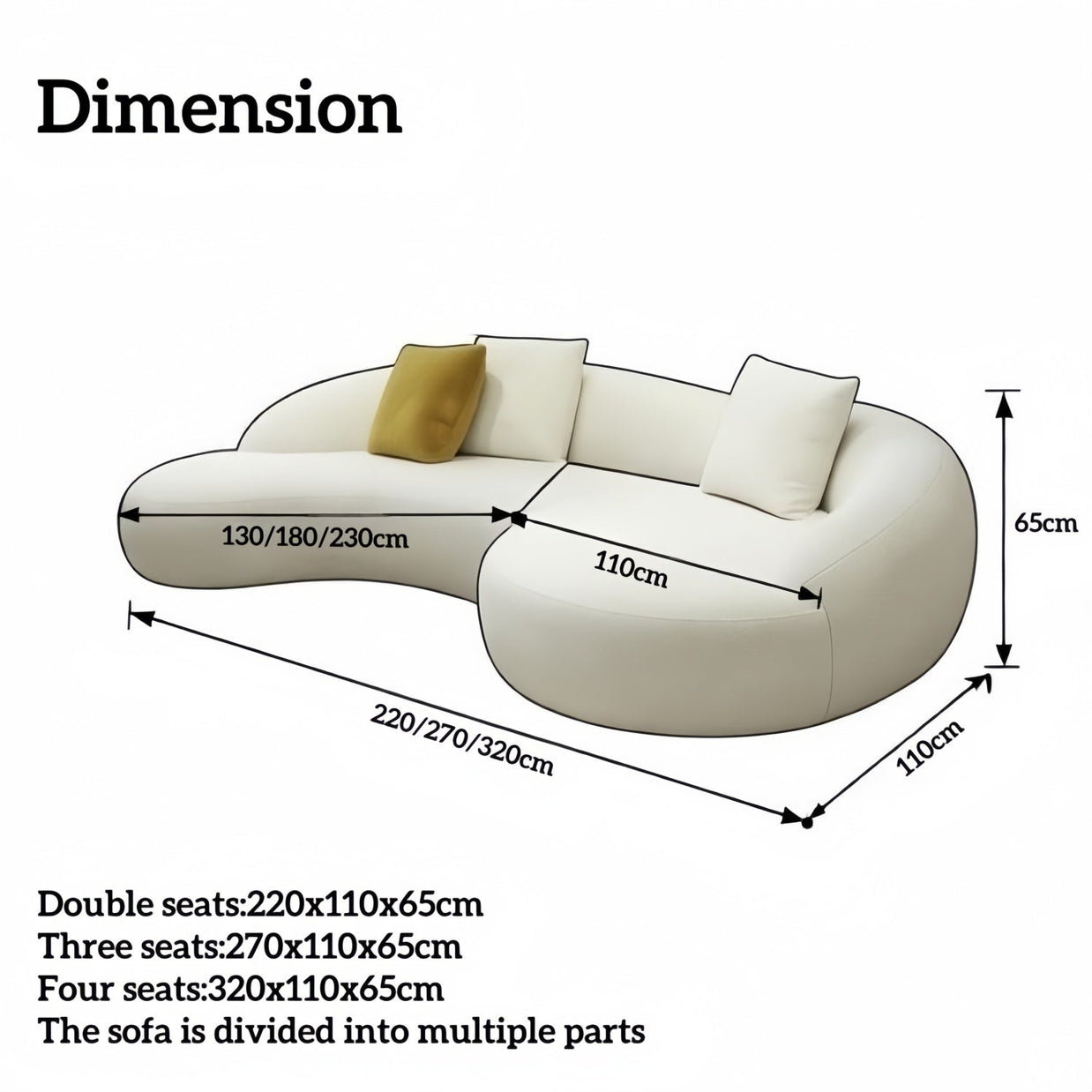 Arc Sofa Set Beige 2-4 Seats for Living Room