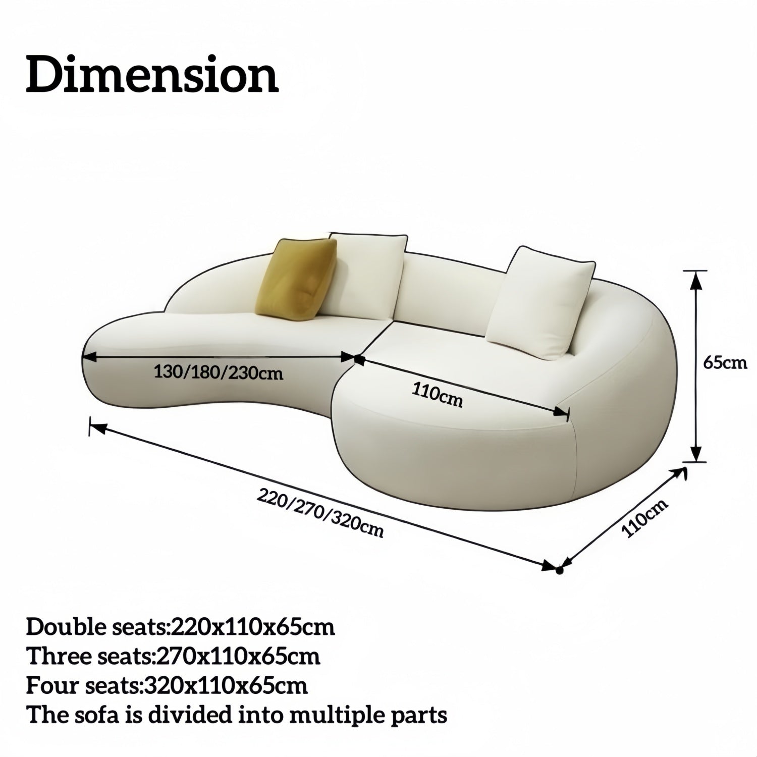 Arc Sofa Set Beige 2-4 Seats for Living Room