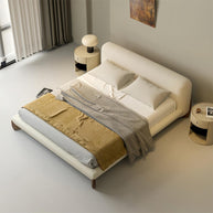 AAF Furniture Sherpa Bed Frame Cream Walnut Legs Low Profile, platform bed single, cream sherpa, corner view