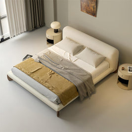 AAF Furniture Sherpa Bed Frame Cream Walnut Legs Low Profile, platform bed single, cream sherpa, corner view