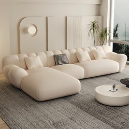 Fleece L-Shape Sectional Sofa Footstool Beige