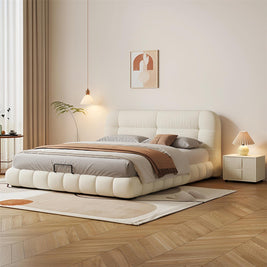 Ivory Cloud Fleece Upholstered Cream Color Bed