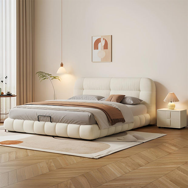 Ivory Cloud Fleece Upholstered Cream Color Bed