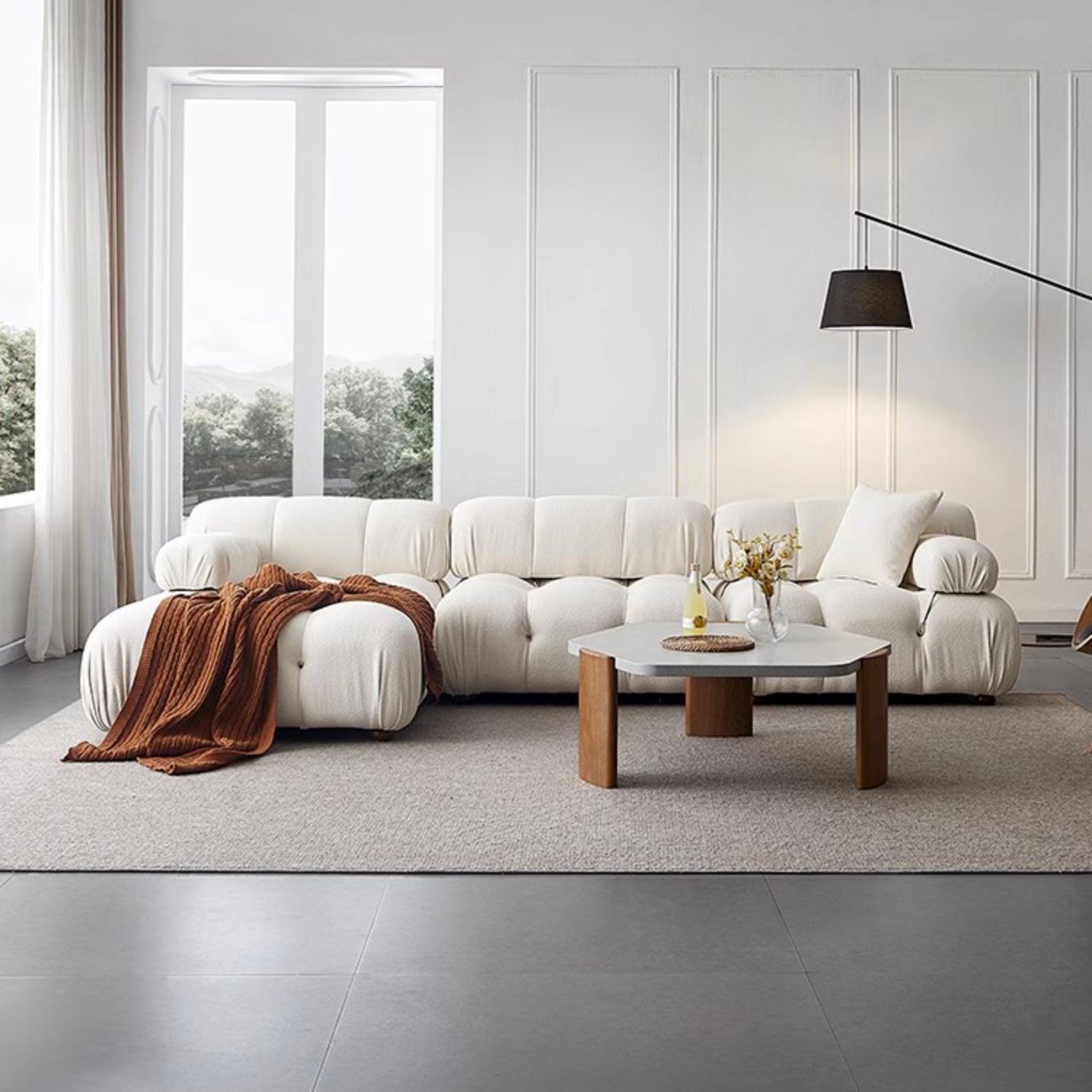 Fleece Sofa Set with Footstool Off-White for Living Room