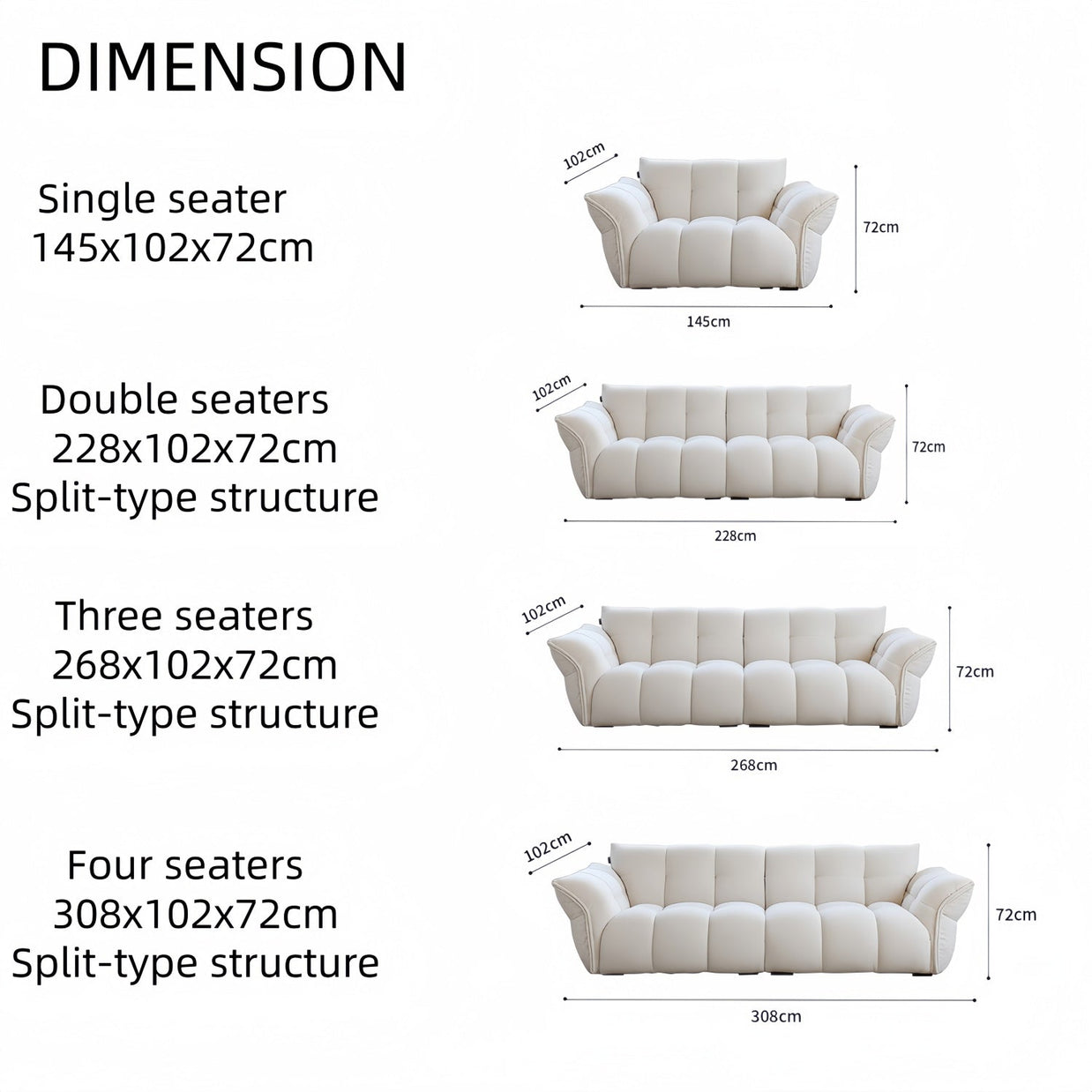 Cloud Straight Sofa Set Off-White Plus 1-4 Seats for Living Room