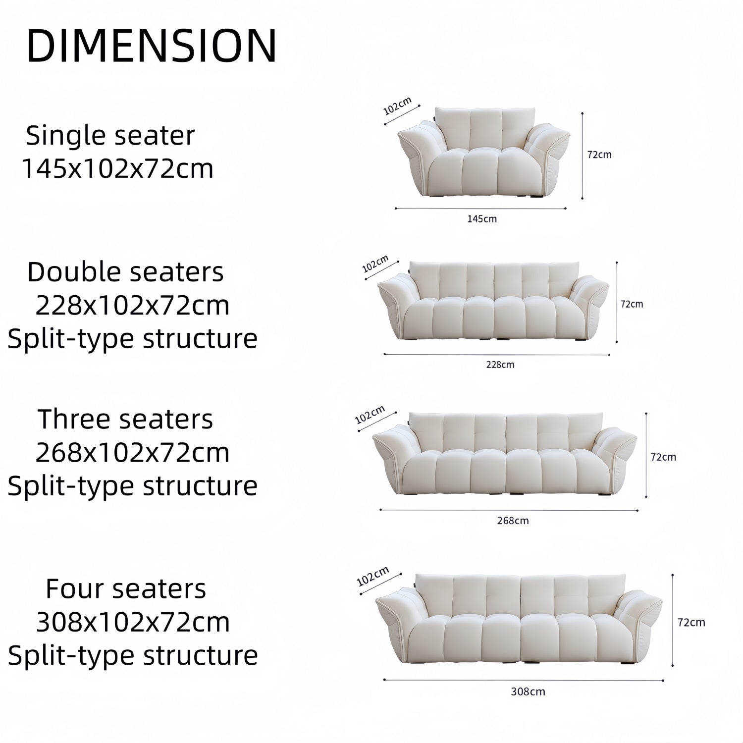 Cloud Straight Sofa Set Off-White Plus 1-4 Seats for Living Room