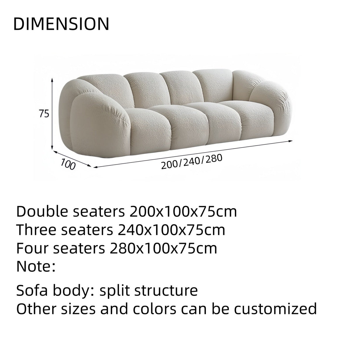 Cloud Straight Sofa Set Off-White 2-4 Seats for Living Room