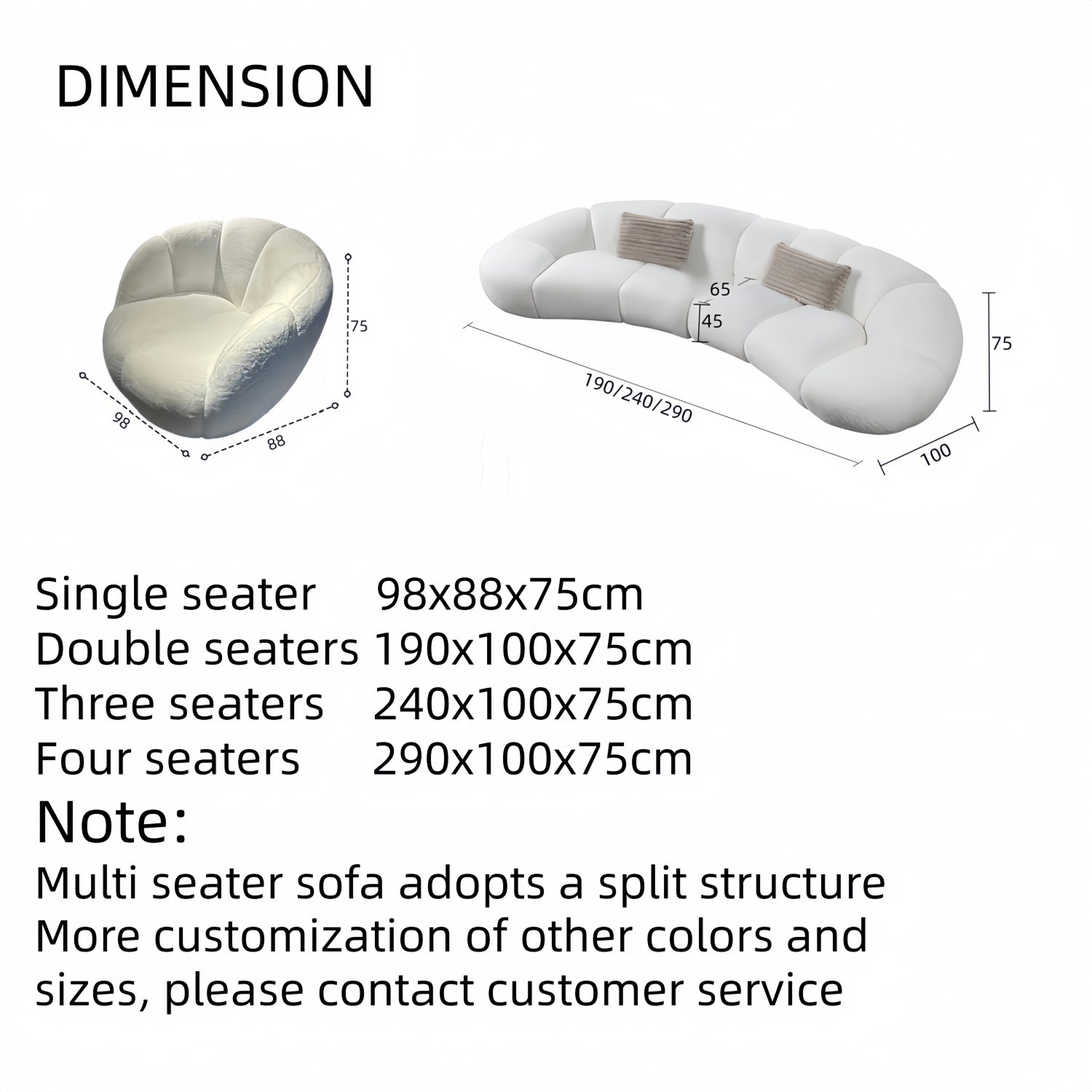 Cloud Straight Sofa Set Off-White Complete 1-4 Seats for Living Room