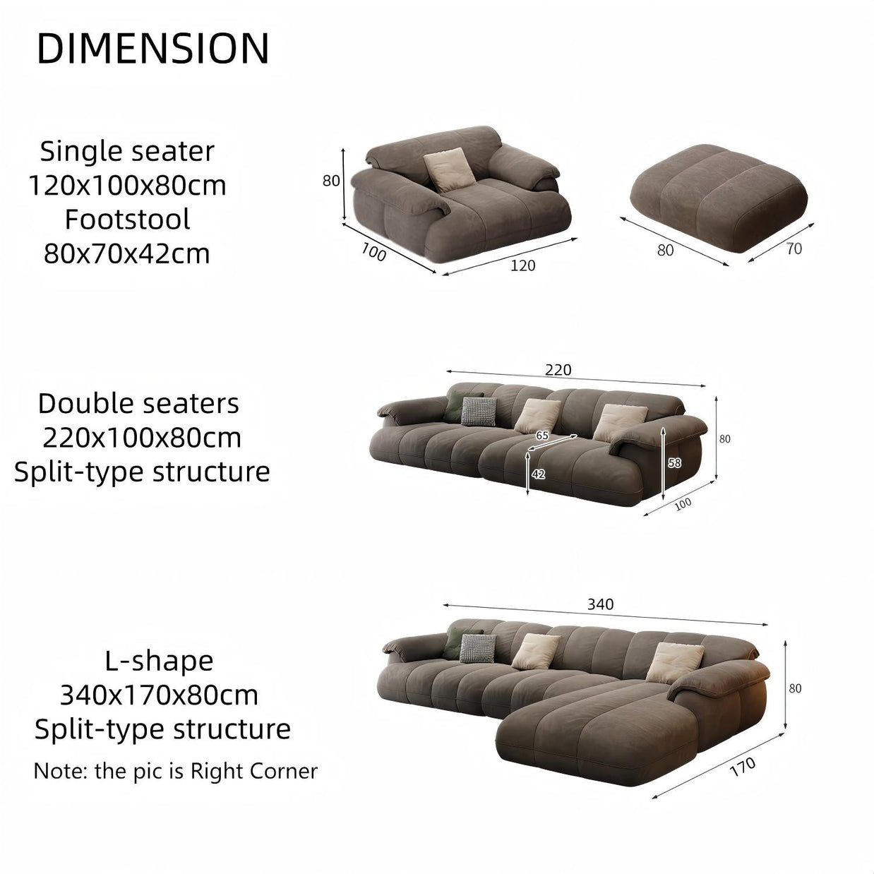 Cloud Full Range Sofa Set Beige Footstool to L-Shape for Living Room