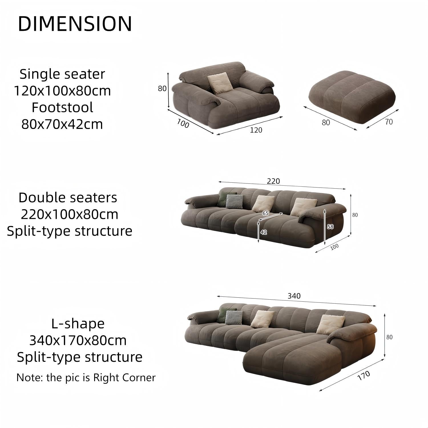 Cloud Full Range Sofa Set Beige Footstool to L-Shape for Living Room